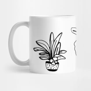 black line art plants illustration Mug